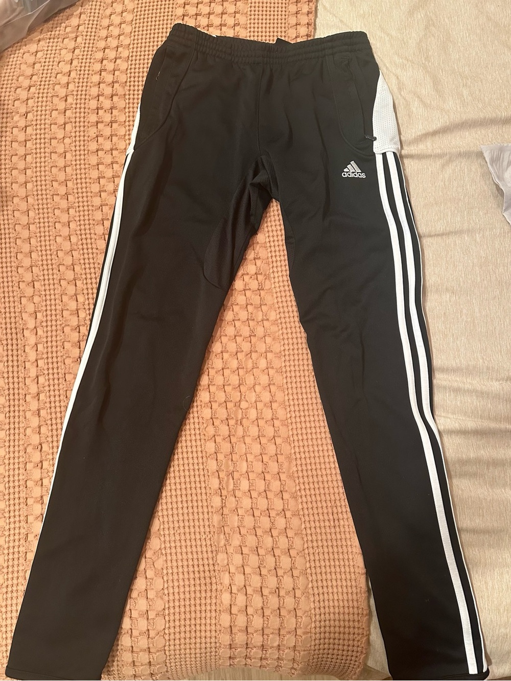 adidas Black Track Pants with White Side Stripes
